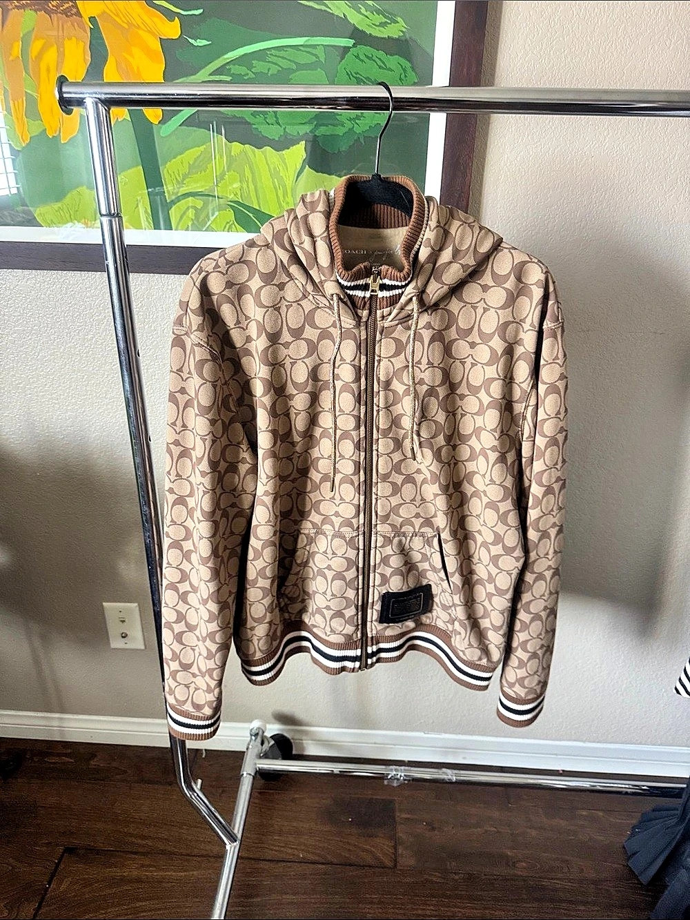 Coach X Jennifer Lopez Signature Zip Up Hoodie Women's Brown & Tan Jacket